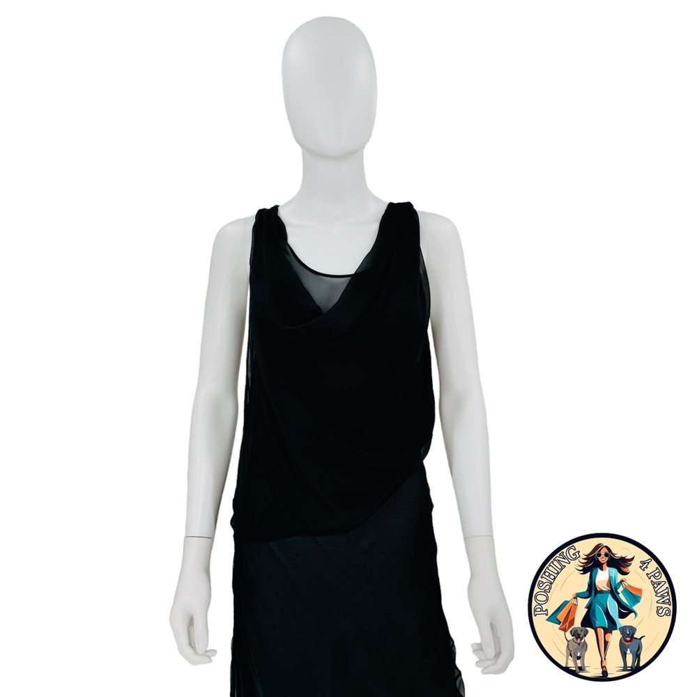 Christopher Esber Silk Formal Sheer Draped Cowl Tank Maxi Dress in Black Size 6 - Picture 3 of 12